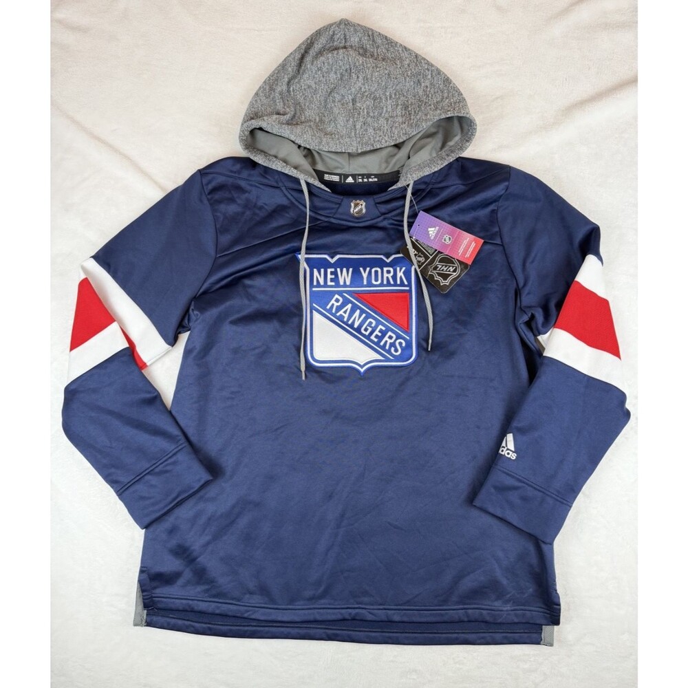 NWT Adidas NHL New York Rangers Women's Hooded Jersey Hoodie Blue Gray 2XL